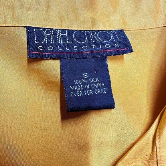 Vintage Mustard Silk Button Front Shirt Bow Details Daniel Caron Size S Small - Picture 7 of 9